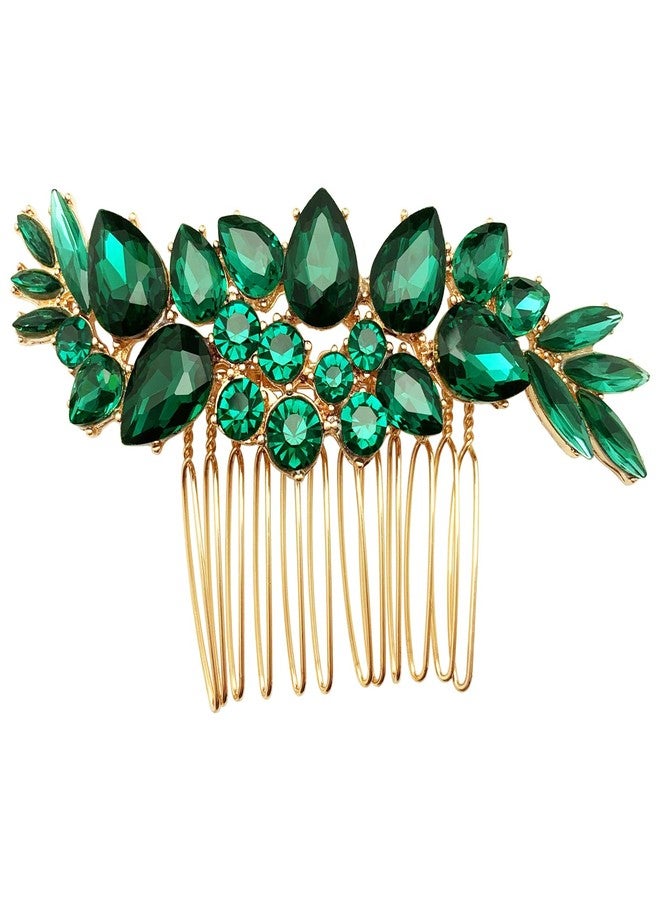 BETITETO Bridal Crystal Hair Accessories Small Wedding Gold Hair Piece with Comb for Women Girls (Green) - Image 1